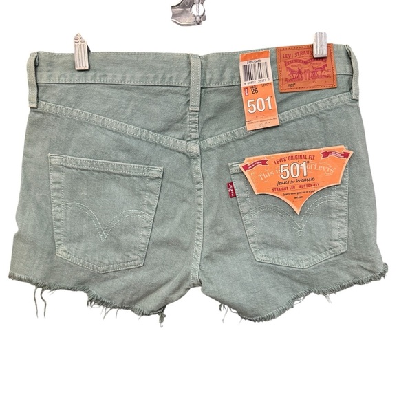 Levi’s 501 Irregular Cutoff Denim Shorts Green Size 26 (Measures 30) - Picture 2 of 8